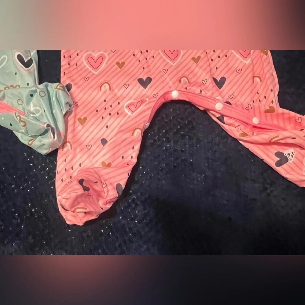 Heart Pattern Kids Pajama Set - Pink and Blue